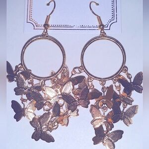 NEW Butterfly Earrings Gold Hoop dangle stainless earwires Fashion Jewelry NWT